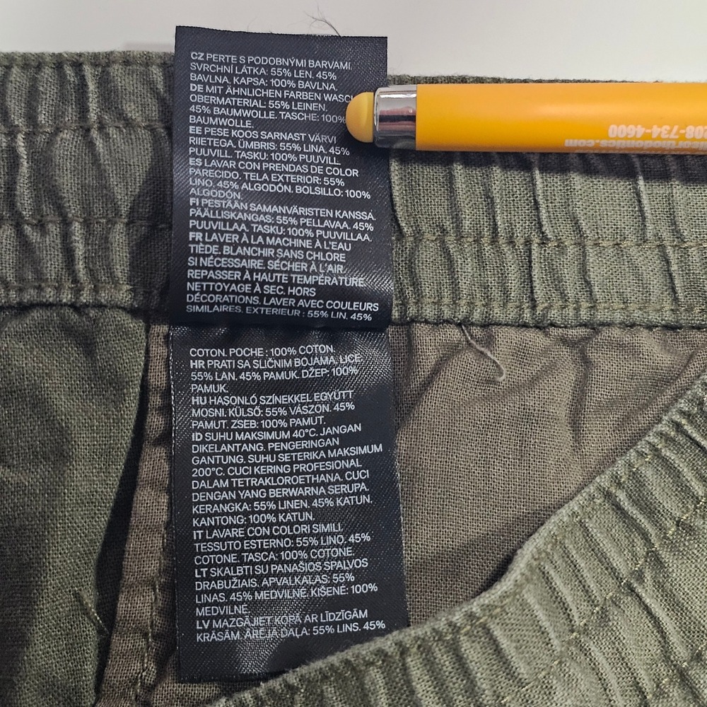 HM LOGG Mens Olive Green Linen Cotton Blend Cargo Shorts Size L Drawstring - Picture 6 of 9
